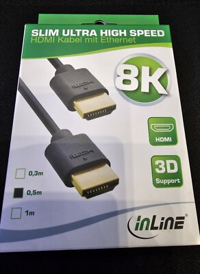 InLine  Slim Ultra High Speed HDMI Kabel, 8K, Stecker A / Stecker A, 0,5m