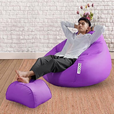 Bean Bag Chair Sofa Cover with Footrest Faux Leather Without