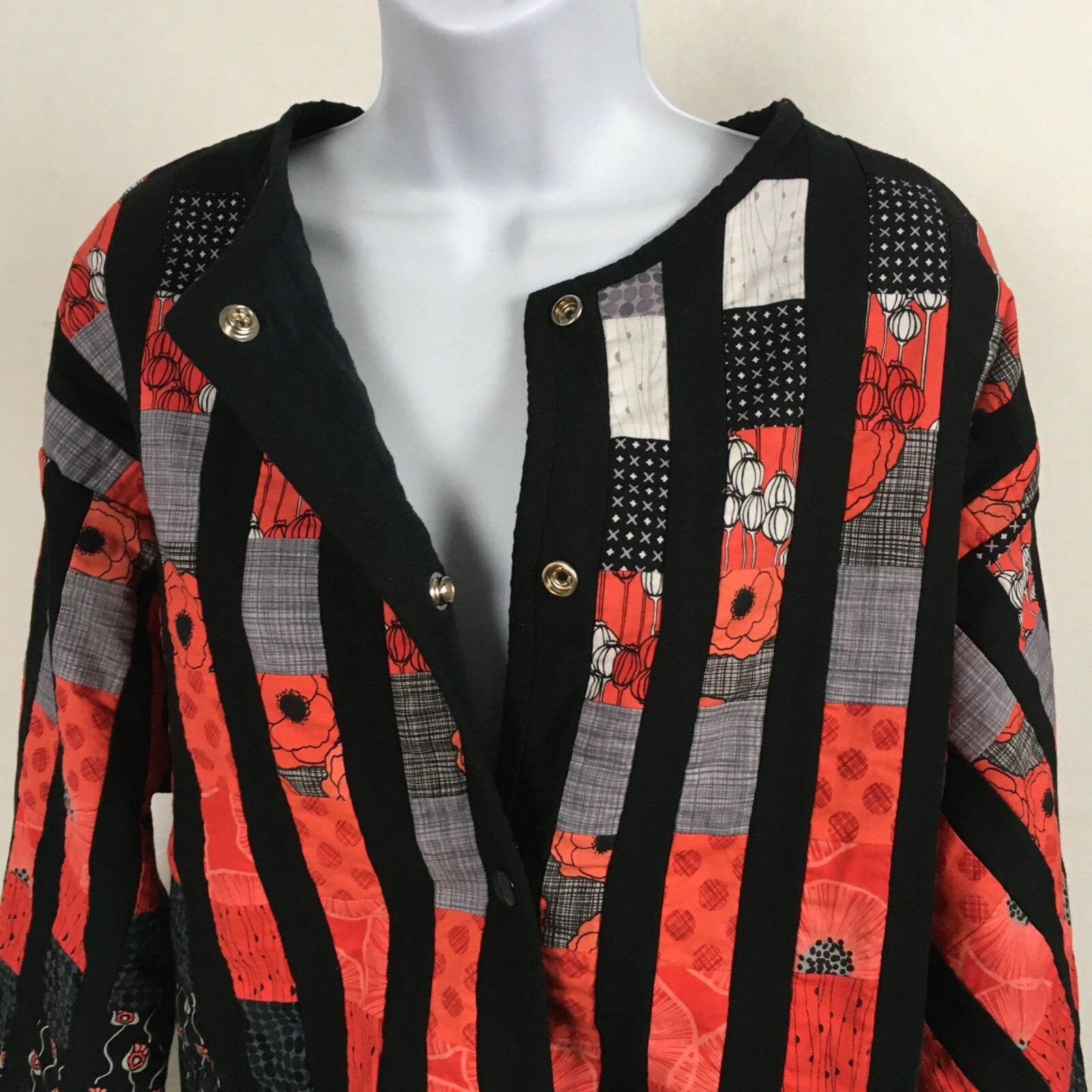 Patchwork Jacket Size L Black Red Orange Gray Whi… - image 2