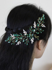 Vintage Green Rhinestones Luxury Hairpieces Floral  Wedding Hair Accessories