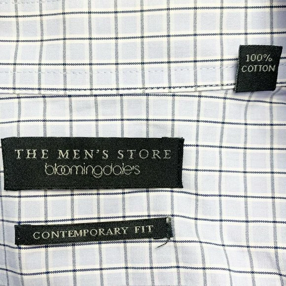 Bloomingdale's Button Down Shirt Men Neck 15 ½ Blue Plaid L/S The Men's Store - Image 3 of 4