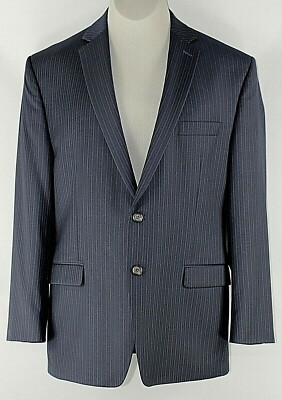 Lauren Ralph Lauren Sz 44R Navy Blue Pinstriped 100% Wool Lined