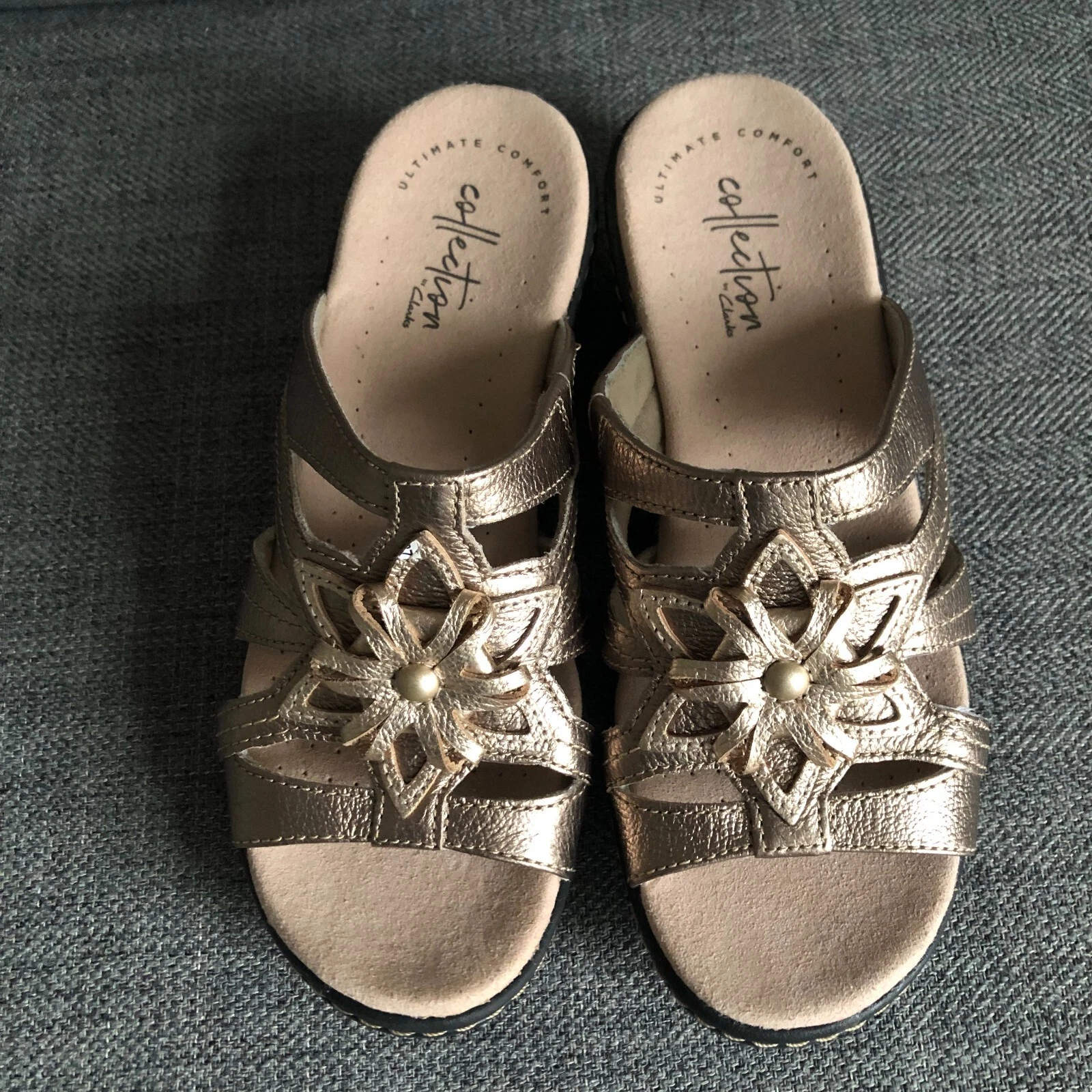 Sandali Clarks Delana Venna nuovi senza scatola peltro pelle metallizzata slide taglia 5 M