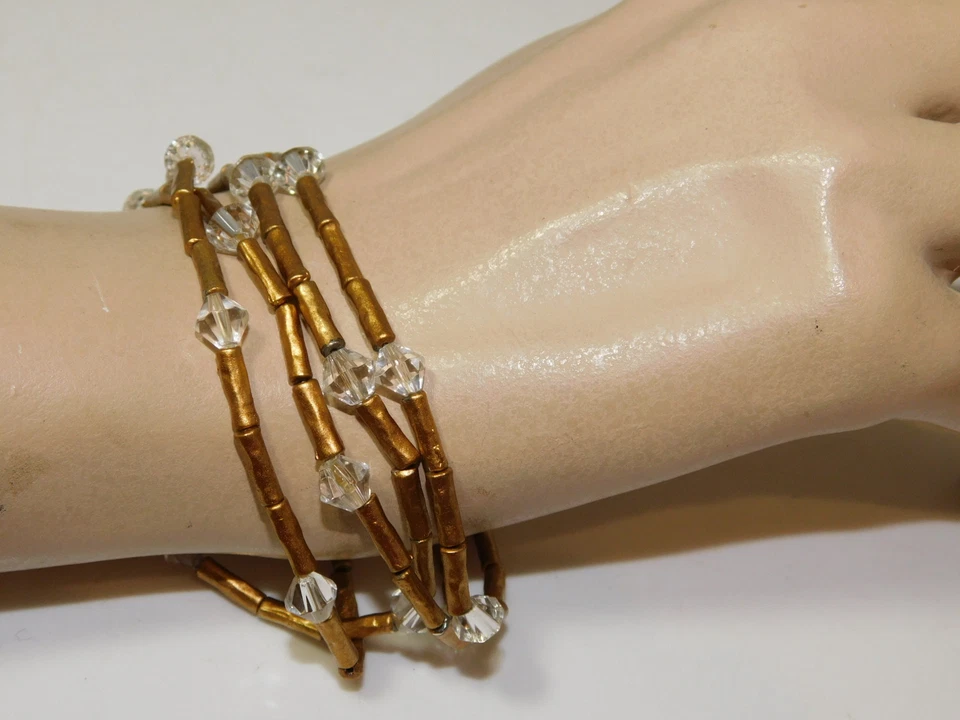 Set Di 4 Oro Opaco Sfaccettato Cristallo Chiaro Perlina Elasticizzato Bracciale - Immagine 4 di 4