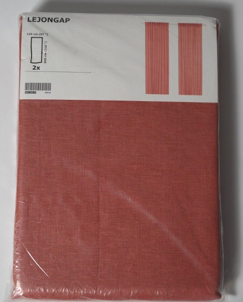 IKEA LEJONGAP Gardine Gardinenpaar Vorhang Vorhänge 145x300cm Dunkelgrau Rosa