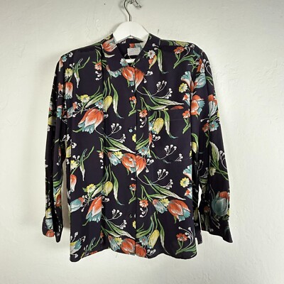 Esprit Collection Women's Floral Print Collared Button Up Shirt Black/Red Medium