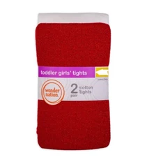 NWT Wonder Nation Toddler Girls Sparkle Cotton Tights 6-18 Mths 2 Pk Red & White
