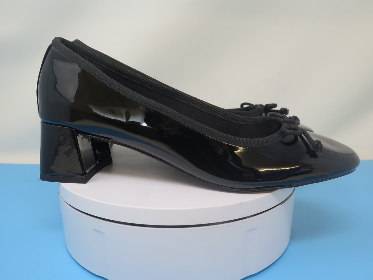 ASOS DESIGN STEFFIE BOW DETAIL MID BLOCK HEELED SHOES-BLACK PATENT-UK7 |  eBay UK