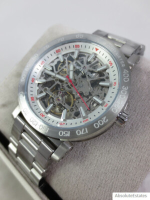 NEW Michael Kors Greer Silver Mens Automatic Skeleton Watch MK9034