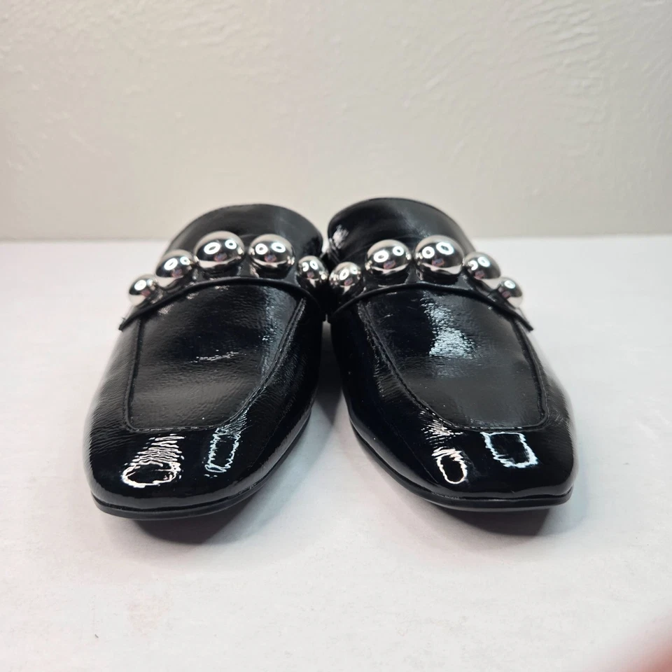 Zara Square Toe Mule Shoes Size 6 Patent Leather Studded Slip On Preppy Loafers - Image 4 of 4