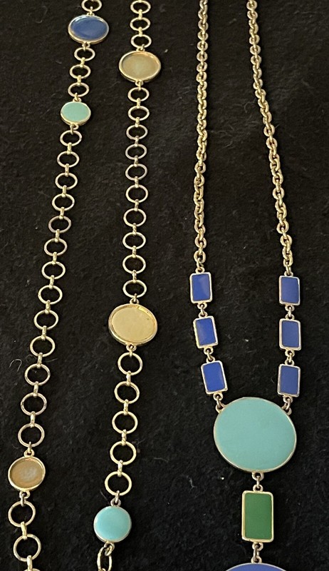 Two Colorful Necklaces Gold Tone