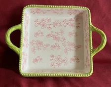 Temptations By Tara Pink Chartreuse Floral Lace Ovenware Dish With Handles