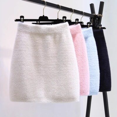 Women Short Skirt Faux Mink Fur Solid A-line Bodycon Slim High Waist Fluffy