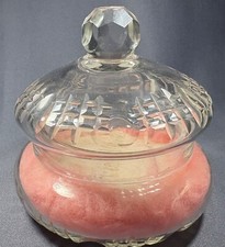 Vintage Cut Glass Vanity Powder Box w/ Lid French Mist Rawleigh Pink Puff SALE!!