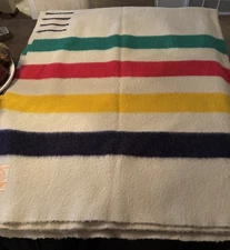 Vintage 72 x 90 Hudson Bay 4-Point Wool Blanket One Owner