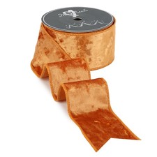 2.5 Inch Cinnamon Crushed Velvet Wired Ribbon Terracotta Fall Decor 10 Yards
