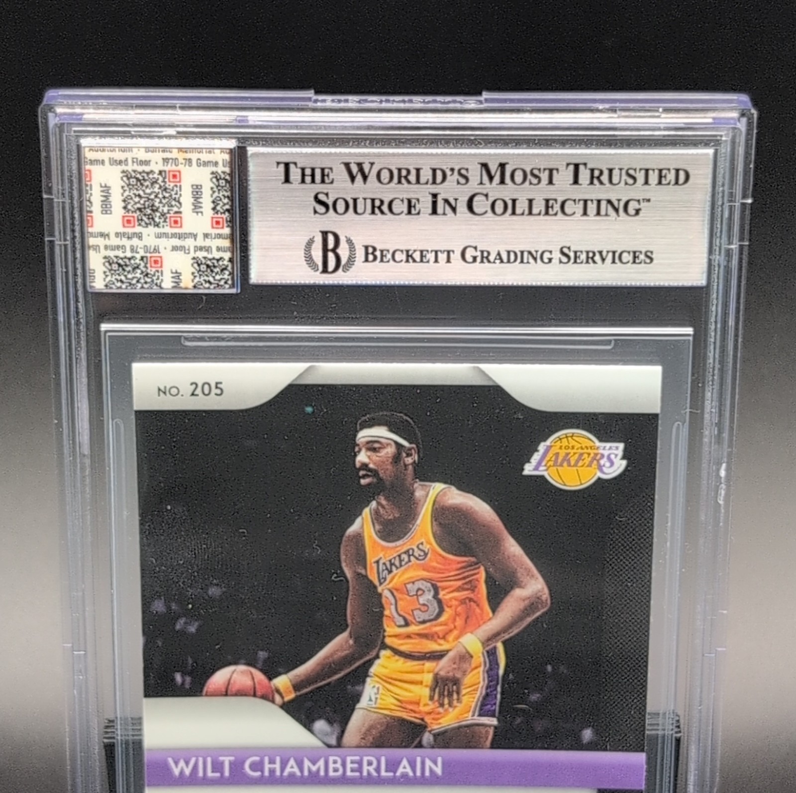 2018 Panini Prizm Wilt Chamberlain #205 BGS 9 Game Used Floor Jersey Fusion NBA view 4
