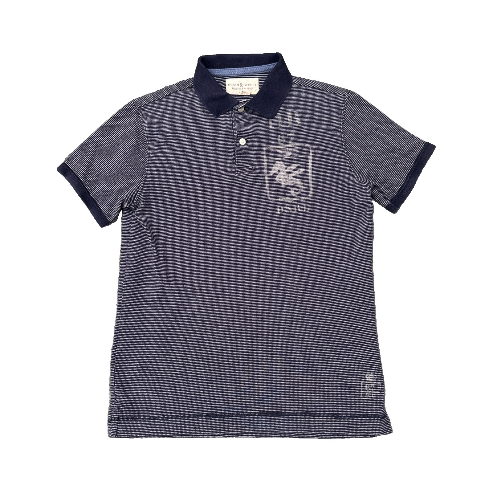Denim & Supply Ralph Lauren Vintage Polo Shirt Blue Striped Seahorse Print Small