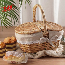 Wicker Picnic Basket Cute Storage Hamper Fruit Food Snacks Carry Holder Outdoor