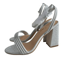 Lulus Women's Size 7 Silver Glitter Mabrie Block Heel Open Shoe Sandals