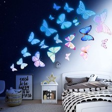Butterfly Wall Decor Stickers 58Pcs Glow in the Dark Wall Art Decals