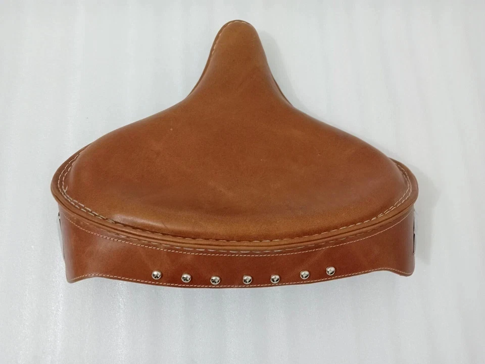 Solo Seat For Harley Tan Leather Skirt Knucklehead Panhead Shovel TC Bobber |Fit - Image 4 of 4