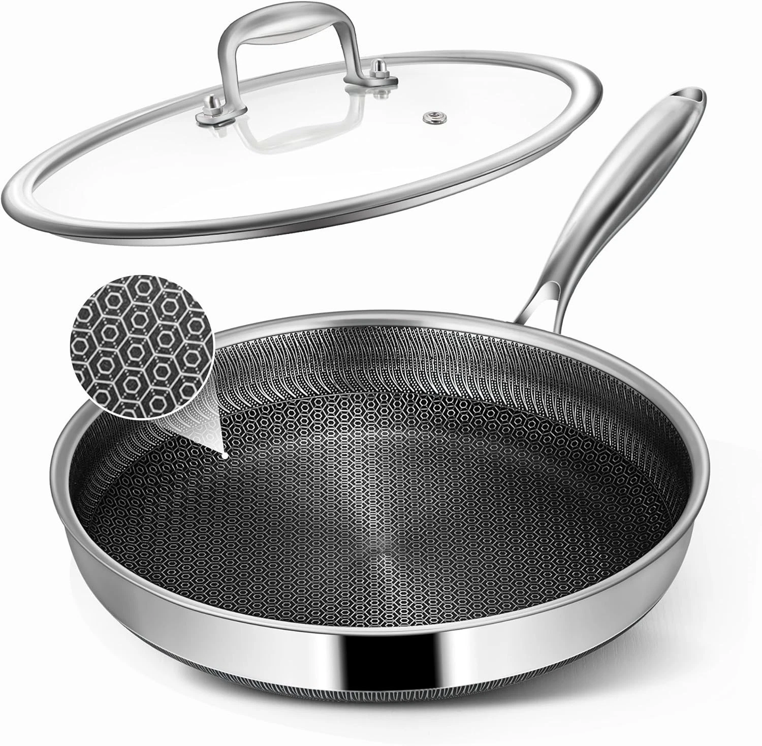 10-Inch Hybrid Frying Pan with Lid, Non Stick Stainless Steel Skillet Cookware
Opens in a new window