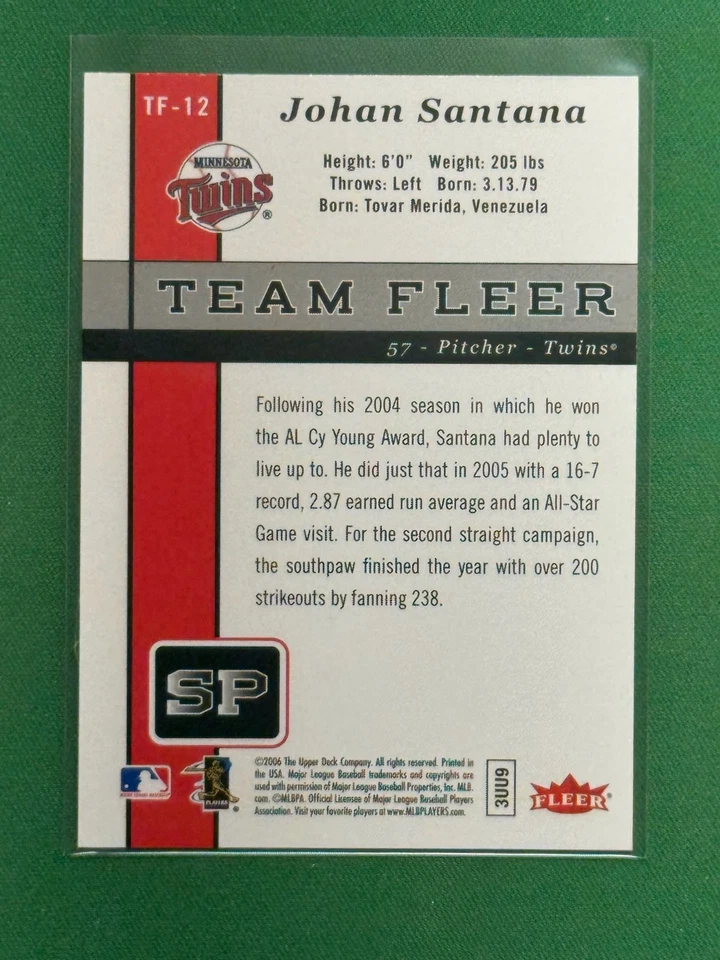 2006 Fleer Baseball Team Fleer #TF-12 Johan Santana - Image 2 of 2
