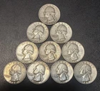Lot of 10 Washington Silver Quarters - 90% Silver 1964 & Older $2.50 Face Value