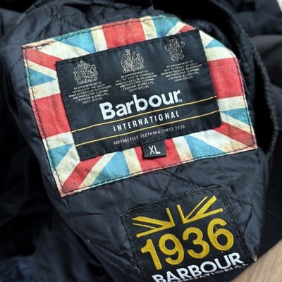 Barbour International Gauge Wax Jacket Quilted Biker Black Mens XL
