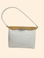 Vintage 1960s Susan Gail White Gold Frame Evening Handbag Purse Mirror
