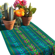 Woven Rebozo Style Mexican Table Runner Scarf Green 