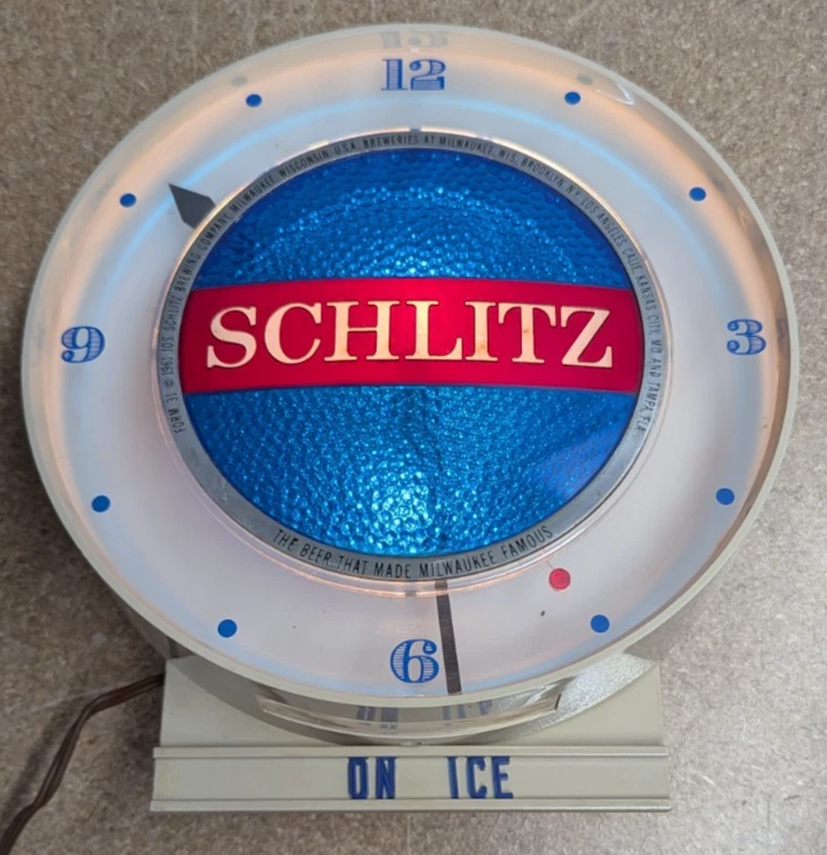 RELOJ SPINNER SCHLITZ BEER MOTION LETRERO ILUMINADO 9" DIÁMETRO AÑOS 60 DE COLECCIÓN - ver video Foto 2 de 4