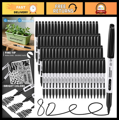Bulk Black Permanent Markers Set - Fine Point, Quick Drying, Fade Resistant, 80