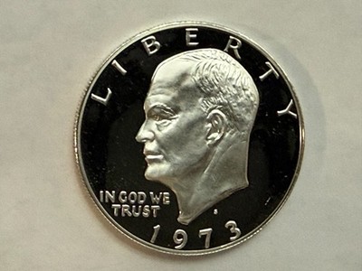 1973 年S 版精铸40% 艾森豪威尔银币。 Pf IKE $. 确切的硬币显示。 #S4