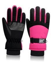 Kids Waterproof Winter Snow Ski Gloves for Boy Girl 8-12 Years Rose Red