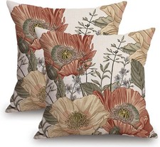 Vintage Flower Throw Pillow Covers 18x18 Brown Rust Colored Floral Botanical