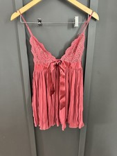 Victoria's Secret Red Chemise Babydoll Size Small Lace Pleated Bow