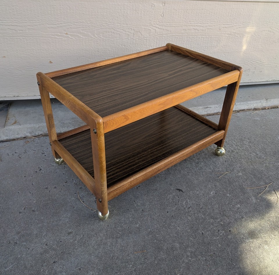 Vintage Mid Century Danish Modern 2-Tier Rolling Bar Serving Cart Table L93