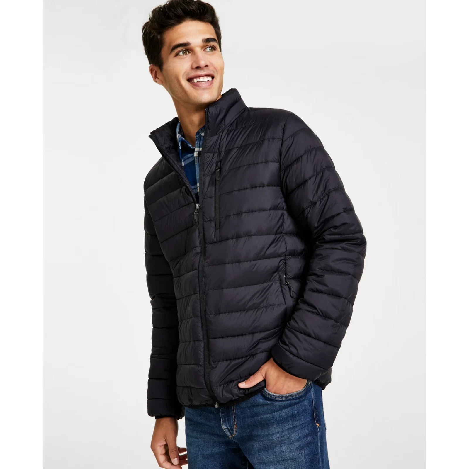 Club Room Men's Quilted Packable Puffer Jacket Black Size M CR2MN201 NWOT