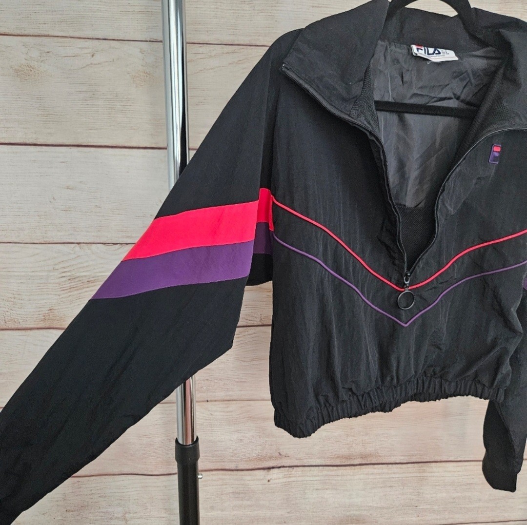 Giacca a vento Fila nera colorblock mezza zip cropped taglia media
