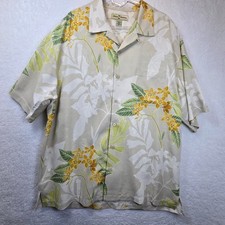 Y2K Tommy Bahama Mens XL Silk Shirt Tropical Floral Wood Button Up Resortwear