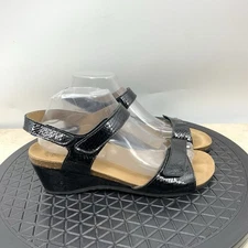 Vionic Natasia Sandals Women Size 8 Shoes Wedge Heels Black Patent Leather