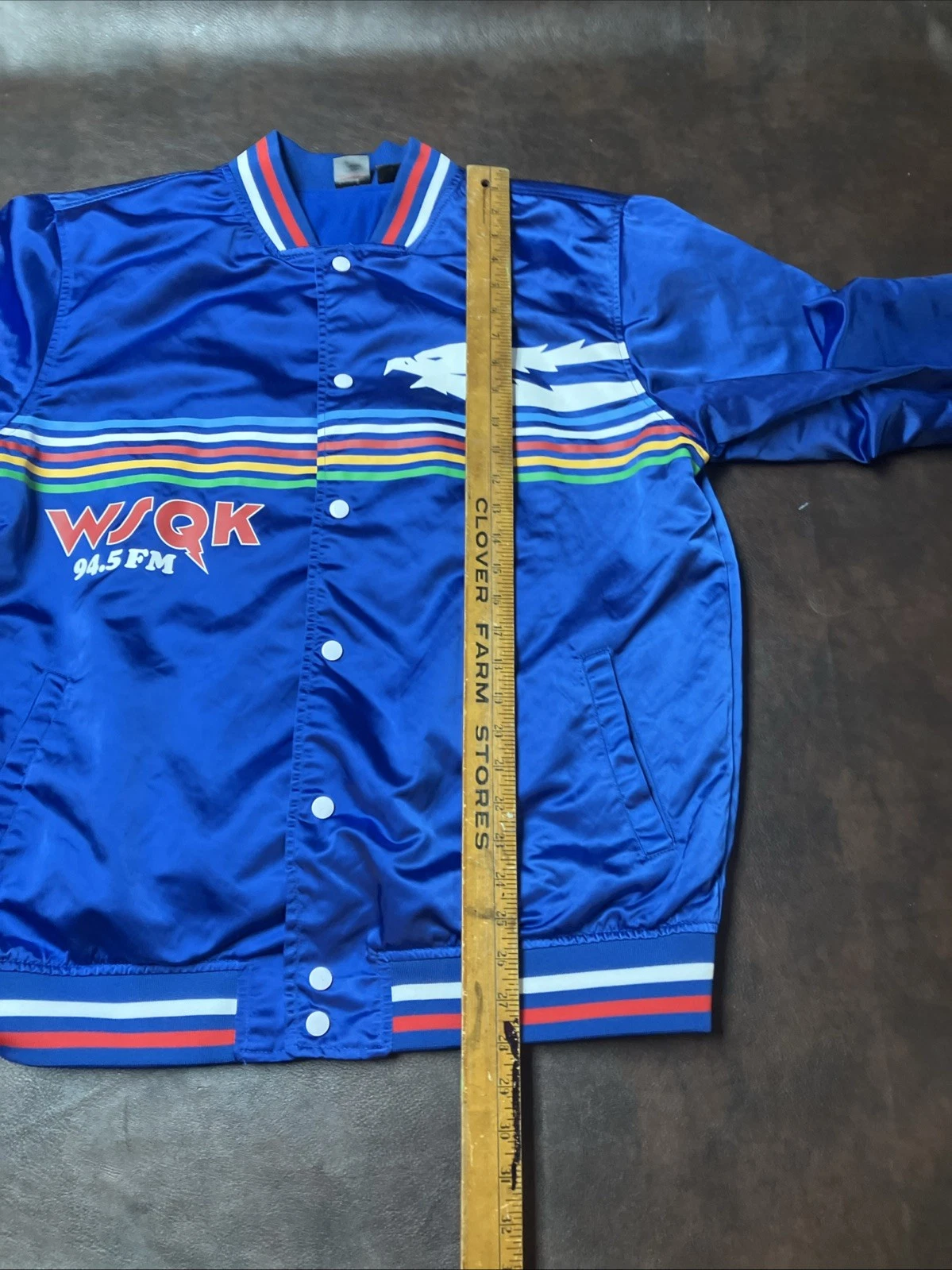 Stranger Things Men’s L Blue Satin Snap Front Retro Bomber Jacket Great Condit. image 9