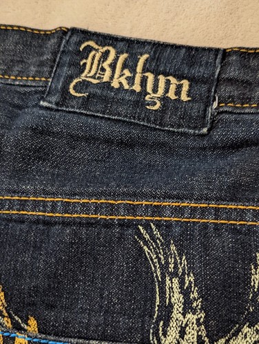 Brooklyn eXpress Men Denim Jeans Blue Shorts Baggy HipHop Rap Embroidery Size 50 - Picture 12 of 12
