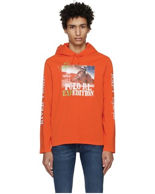 New Polo Ralph Lauren Jersey Graphic Hoodie LARGE Active