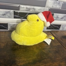 MARSHMALLOW PEEPS EASTER CANDY PLUSH LIGHT YELLOW CHICK IN SANTA HAT JUST BORN