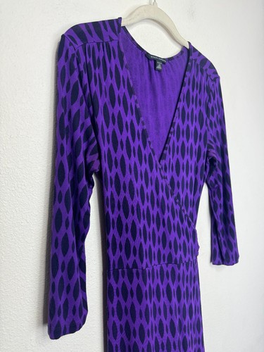 Banana Republic Jersey Wickelkleid mit geometrischem Print XS lila langarm Stretch - Bild 2 von 11