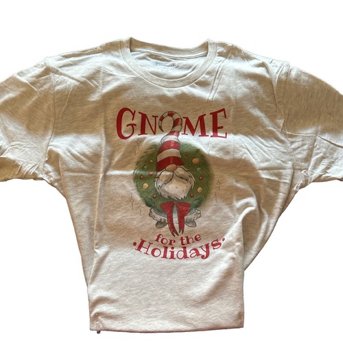 NEW Gray T-Shirt GNOME FOR THE HOLIDAYS Large Unisex Thin Lightweigh Christmas - Picture 5 of 6
