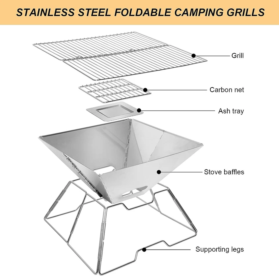 SunJas Barbecue Charbon de Bois INOX Pliable et Portable pour jardin - Photo 2/4